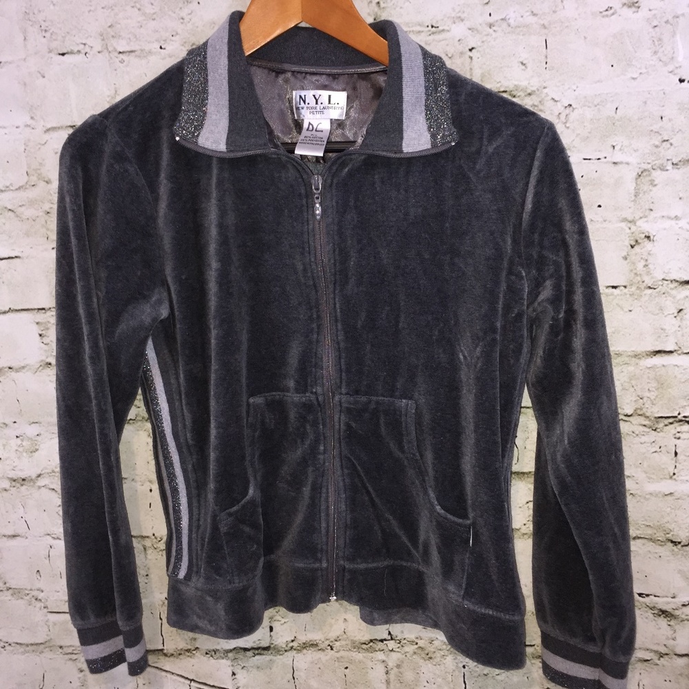 N.Y.L. Zip Front Grey Velour Jacket Womans P/L